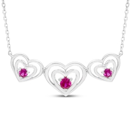 Believe in Love Lab-Created Ruby Heart Trio Smile Necklace Sterling Silver 18&quot;