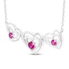 Thumbnail Image 1 of Believe in Love Lab-Created Ruby Heart Trio Smile Necklace Sterling Silver 18"