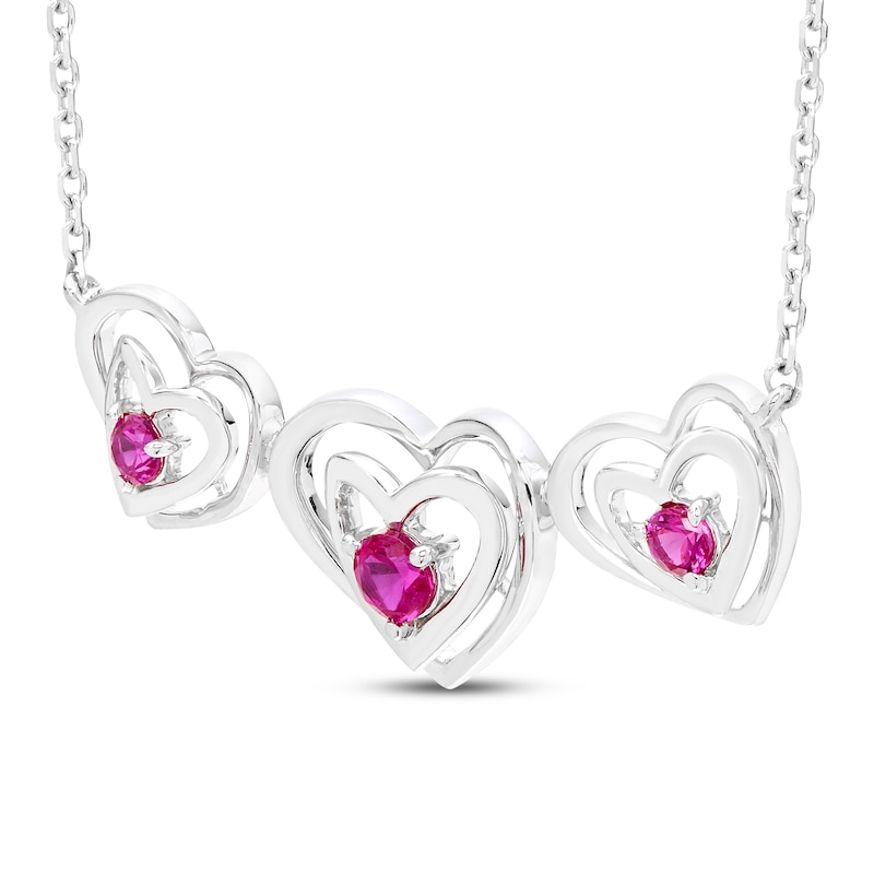 Believe in Love Lab-Created Ruby Heart Trio Smile Necklace Sterling Silver 18"