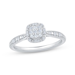 Multi-Diamond Cushion Halo Promise Ring 1/6 ct tw Sterling Silver