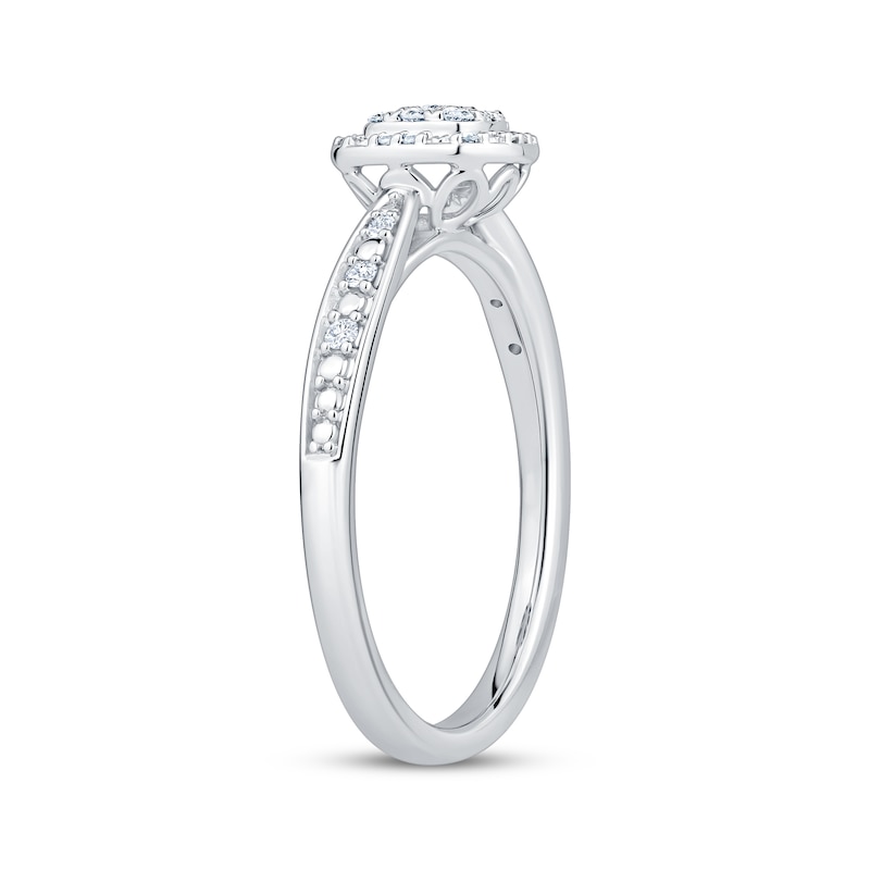 Multi-Diamond Cushion Halo Promise Ring 1/6 ct tw Sterling Silver