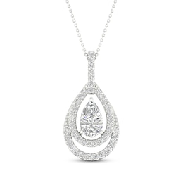 Lab-Created Diamonds by KAY Pear-Shaped Double Halo Necklace 3/4 ct tw 14K White Gold
