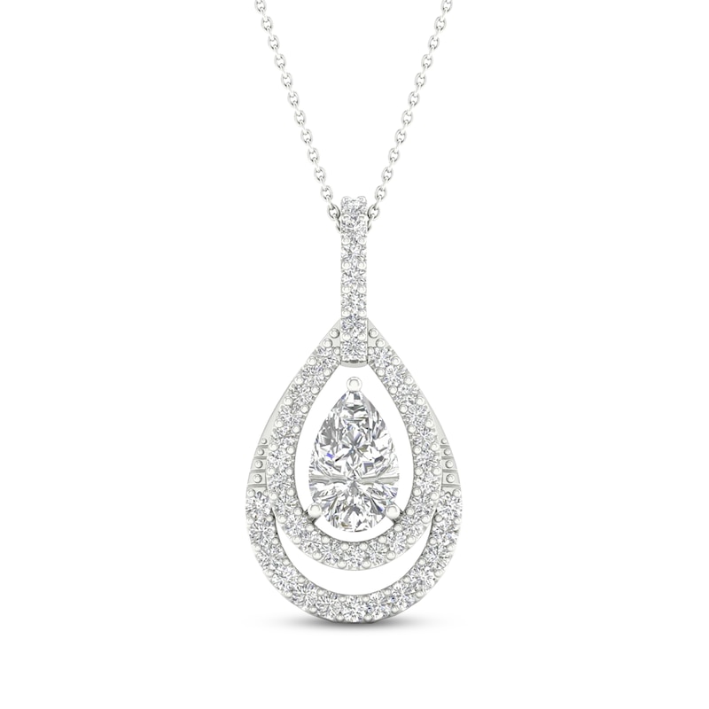 Main Image 1 of Lab-Grown Diamonds by KAY Pear-Shaped Double Halo Necklace 3/4 ct tw 14K White Gold