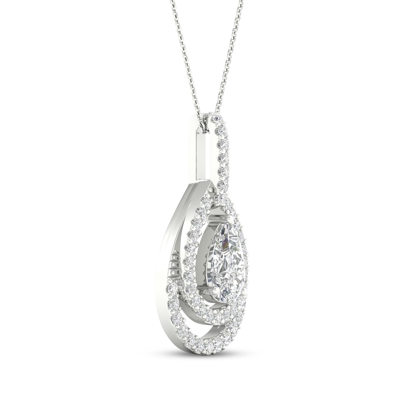 Main Image 2 of Lab-Grown Diamonds by KAY Pear-Shaped Double Halo Necklace 3/4 ct tw 14K White Gold