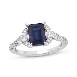 Lab-Created Diamonds by KAY Emerald-Cut Blue Lab-Created Sapphire Ring 1/2 ct tw 14K White Gold