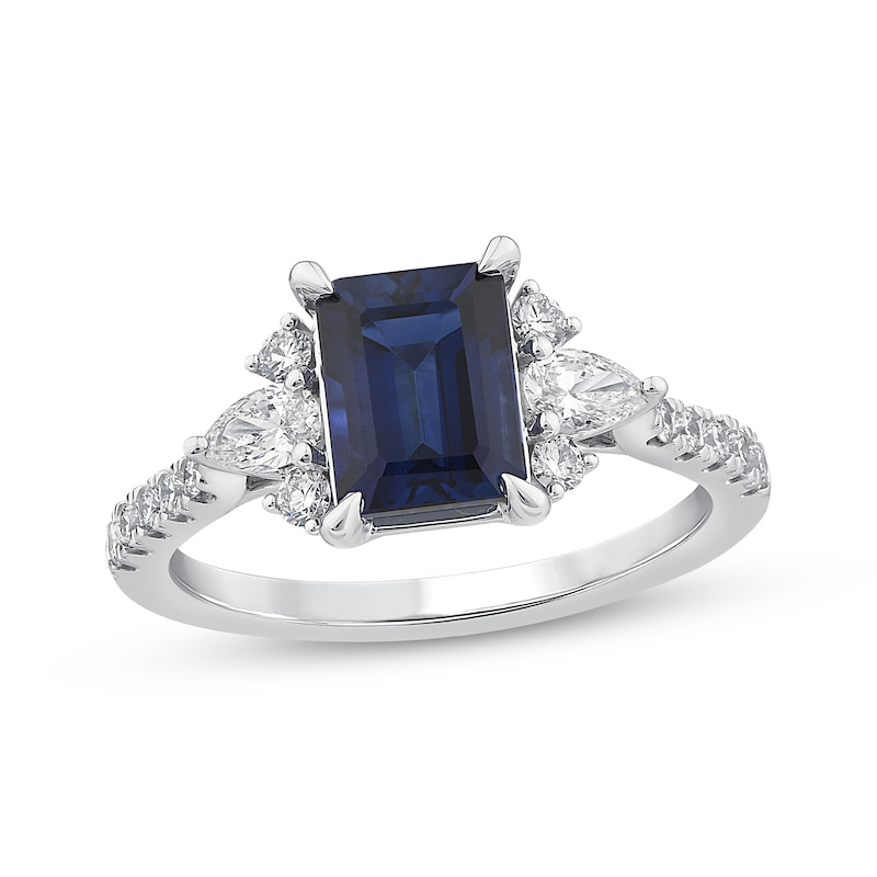 Lab-Created Diamonds by KAY Emerald-Cut Blue Lab-Created Sapphire Ring 1/2 ct tw 14K White Gold