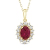 Thumbnail Image 1 of Lab-Grown Diamonds by KAY Oval-Cut Lab-Created Ruby Starburst Frame Necklace 1/2 ct tw 14K Yellow Gold 18&quot;