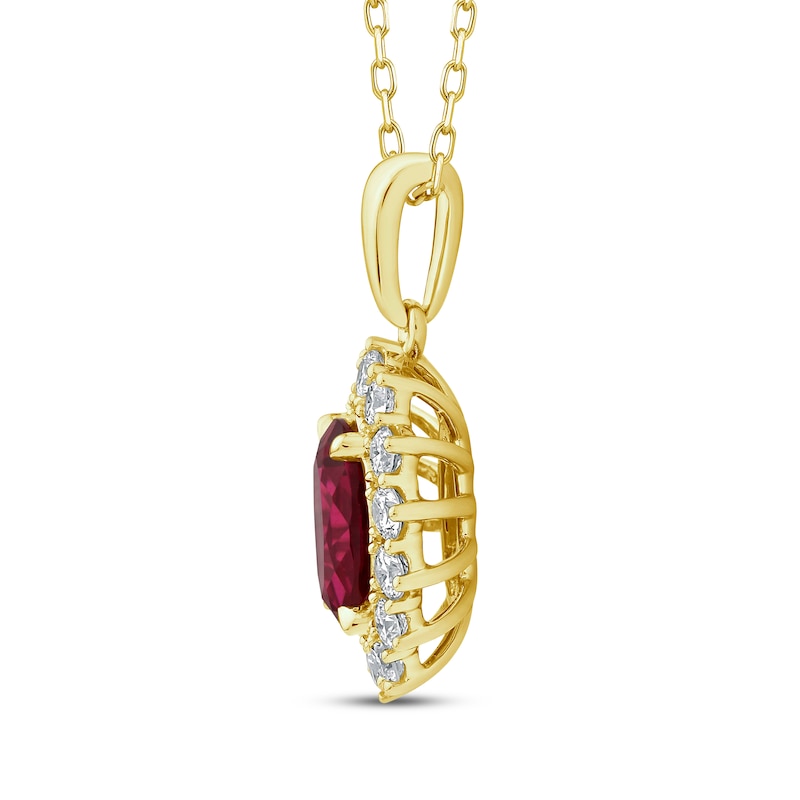 Main Image 2 of Lab-Grown Diamonds by KAY Oval-Cut Lab-Created Ruby Starburst Frame Necklace 1/2 ct tw 14K Yellow Gold 18&quot;