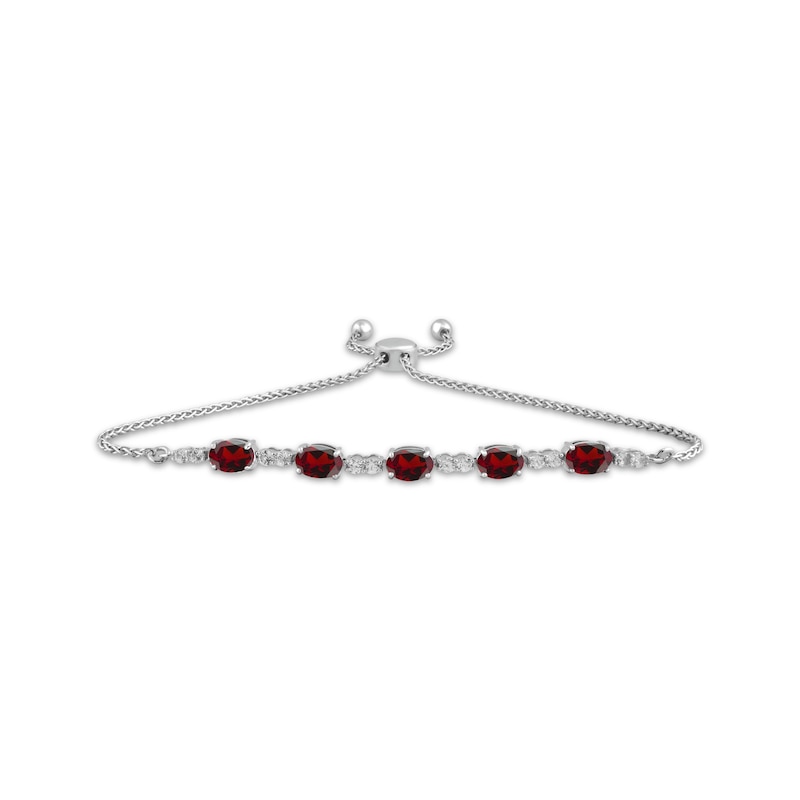 Main Image 1 of Oval-Cut Garnet & White Lab-Created Sapphire Bolo Bracelet Sterling Silver