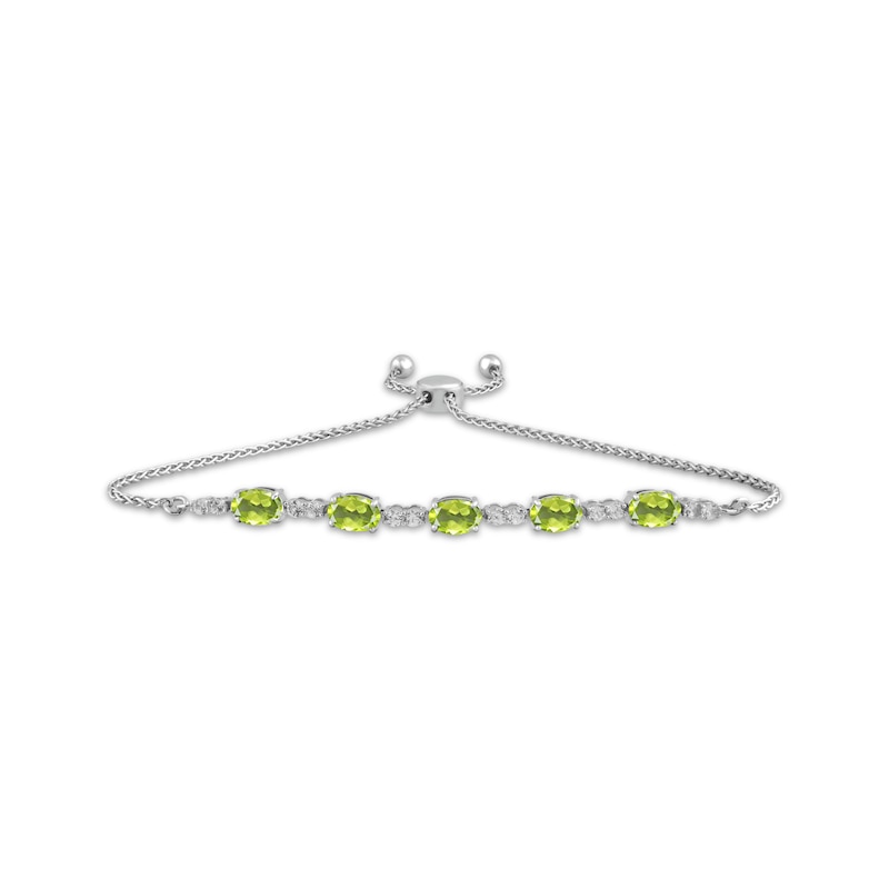 Main Image 1 of Oval-Cut Peridot & White Lab-Created Sapphire Bolo Bracelet Sterling Silver