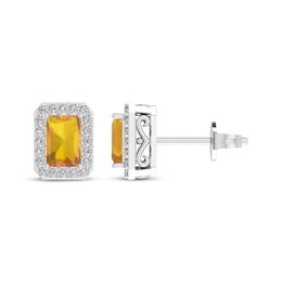 Octagon-Cut Citrine & White Lab-Created Sapphire Stud Earrings Sterling Silver