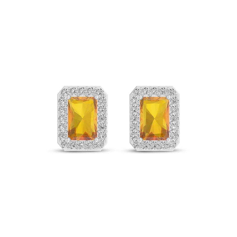 Main Image 2 of Octagon-Cut Citrine & White Lab-Created Sapphire Stud Earrings Sterling Silver