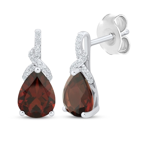 Pear-Shaped Garnet & White Lab-Created Sapphire Drop Earrings Sterling Silver