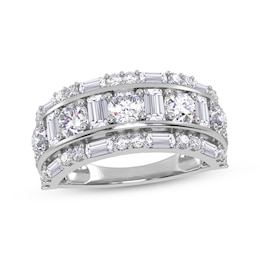 Lab-Grown Diamonds by KAY Baguette & Round-Cut Three-Row Ring 2 ct tw 14K White Gold