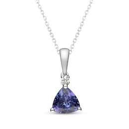 Trillion-Cut Tanzanite & Diamond Accent Necklace 14K White Gold 18&quot;