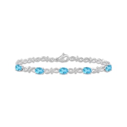 Oval-Cut Swiss Blue Topaz & White Lab-Created Sapphire Infinity Link Bracelet Sterling Silver 7.5&quot;