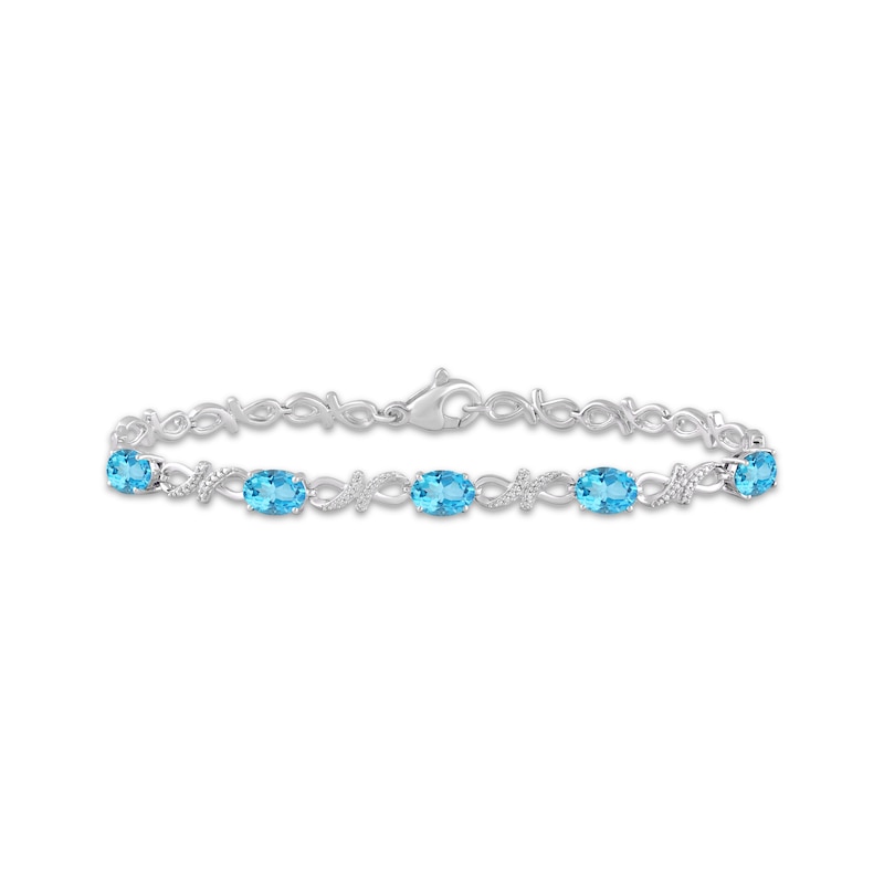 Main Image 1 of Oval-Cut Swiss Blue Topaz & White Lab-Created Sapphire Infinity Link Bracelet Sterling Silver 7.5&quot;