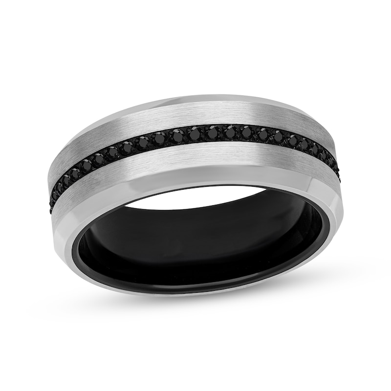 Main Image 1 of Men's Black Sapphire Brushed Wedding Band Tungsten Carbide 8mm