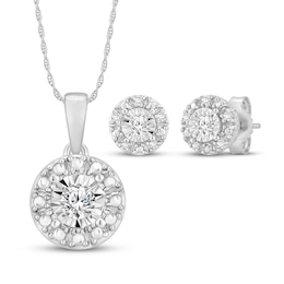 Diamond Halo Gift Set 1/5 ct tw Sterling Silver