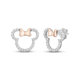 Disney Treasures Minnie Mouse Diamond Stud Earrings 1/5 ct tw Sterling Silver & 10K Rose Gold