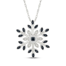 Black & White Diamond Snowflake Necklace 1/10 ct tw Sterling Silver 18"