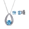 Thumbnail Image 1 of Round-Cut Swiss Blue Topaz Necklace & Stud Earrings Gift Set Sterling Silver 18&quot;