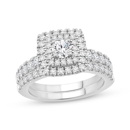 Round-Cut Diamond Cushion-Shaped Bridal Set 1-5/8 ct tw 14K White Gold