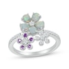 Thumbnail Image 1 of Pear-Shaped Lab-Created Opal, Amethyst & White Lab-Created Sapphire Flowers Ring Sterling Silver