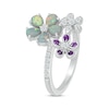 Thumbnail Image 2 of Pear-Shaped Lab-Created Opal, Amethyst & White Lab-Created Sapphire Flowers Ring Sterling Silver