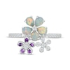 Thumbnail Image 4 of Pear-Shaped Lab-Created Opal, Amethyst & White Lab-Created Sapphire Flowers Ring Sterling Silver