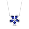 Thumbnail Image 1 of Pear-Shaped Blue Lab-Created Sapphire & White Lab-Created Sapphire Flower Necklace Sterling Silver 18”