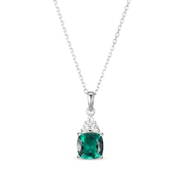 Cushion-Cut Lab-Created Emerald & White Lab-Created Sapphire Necklace Sterling Silver 18&quot;