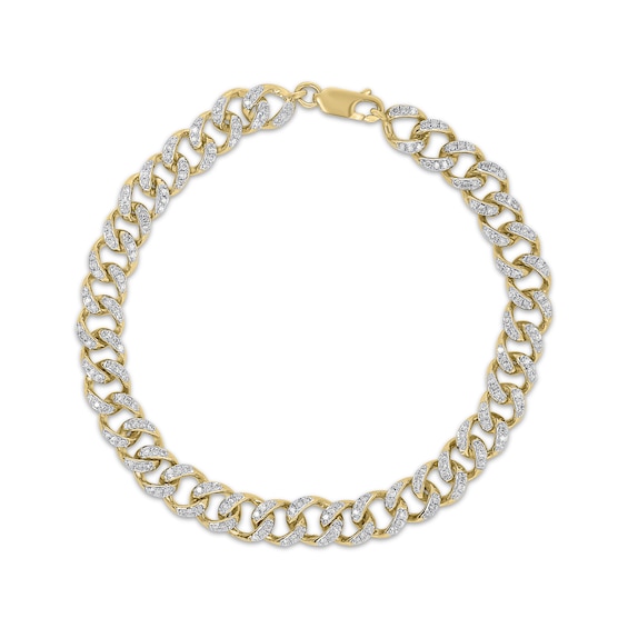 Men's Diamond Curb Chain Bracelet 2 ct tw 10K Yellow Gold 9"