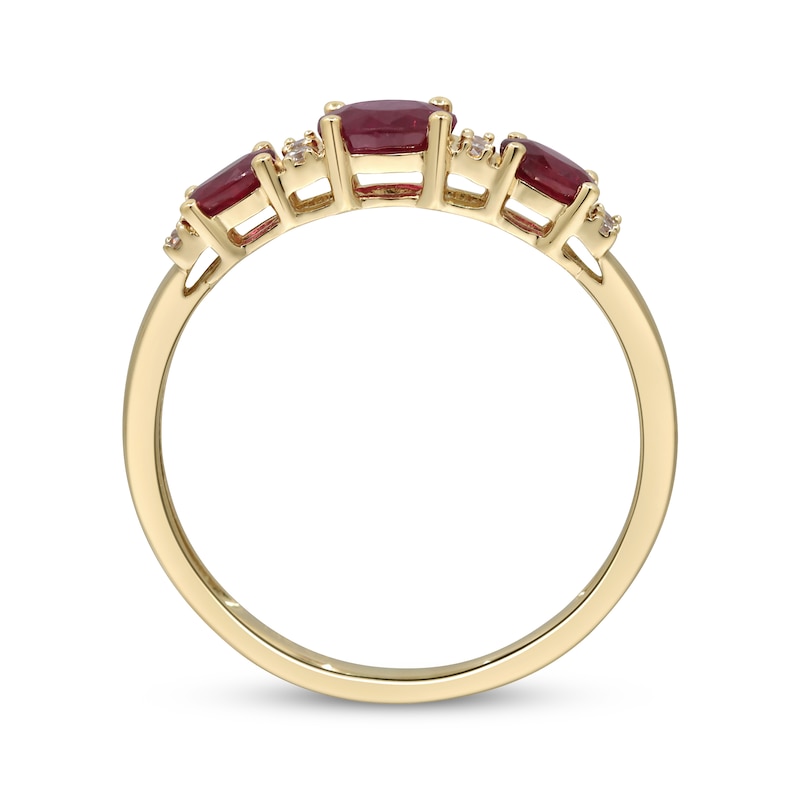 Main Image 2 of Oval-Cut Ruby & Diamond Three-Stone Ring 1/20 ct tw 14K Yellow Gold