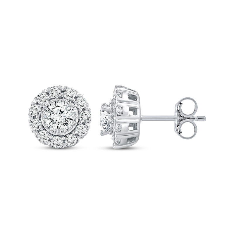 Main Image 1 of Diamond Halo Stud Earrings 1 ct tw 10K White Gold