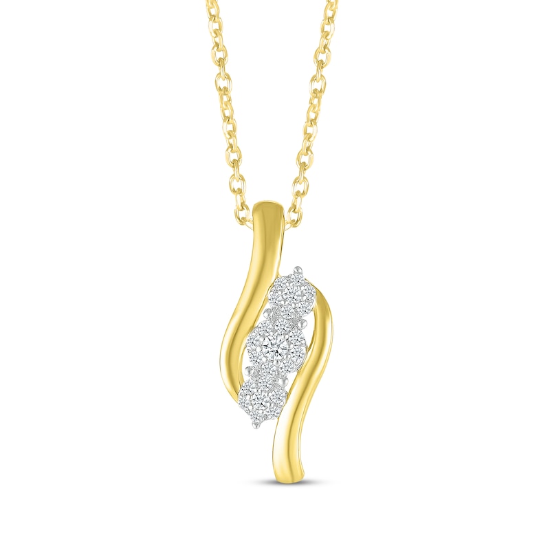 Main Image 1 of Multi-Diamond Cluster Trio Swirl Necklace 1/5 ct tw 10K Yellow Gold 18&quot;