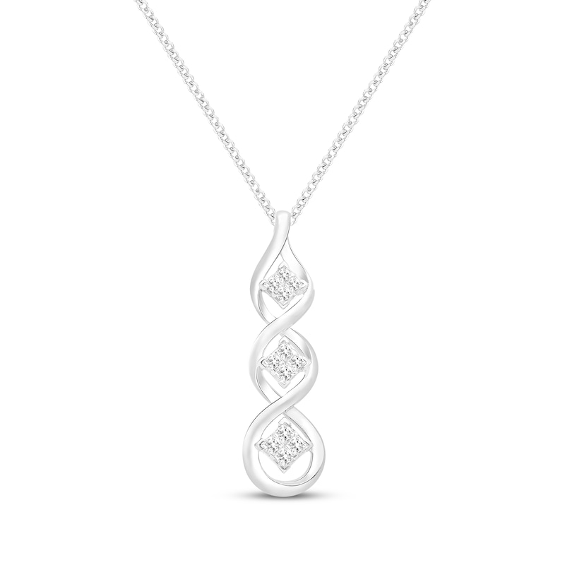 Main Image 1 of Memories Moments Magic Princess-Cut Quad Trio Drop Necklace 1/4 ct tw Sterling Silver 19&quot;