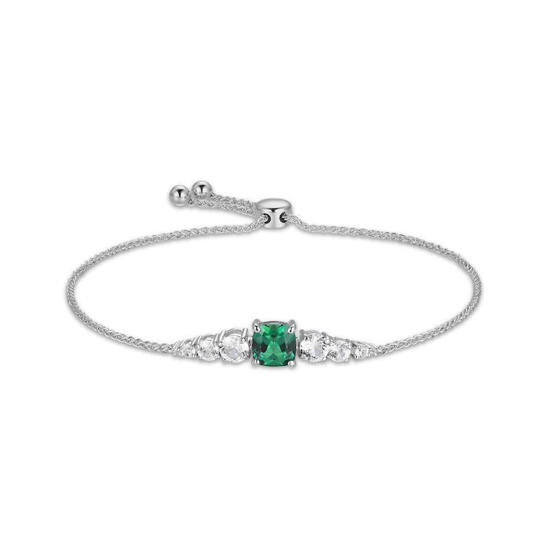 Cushion-Cut Lab-Created Emerald & White Lab-Created Sapphire Bolo Bracelet Sterling Silver