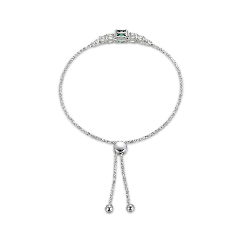 Cushion-Cut Lab-Created Emerald & White Lab-Created Sapphire Bolo Bracelet Sterling Silver
