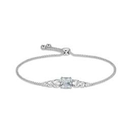 Cushion-Cut Aquamarine & White Lab-Created Sapphire Bolo Bracelet Sterling Silver