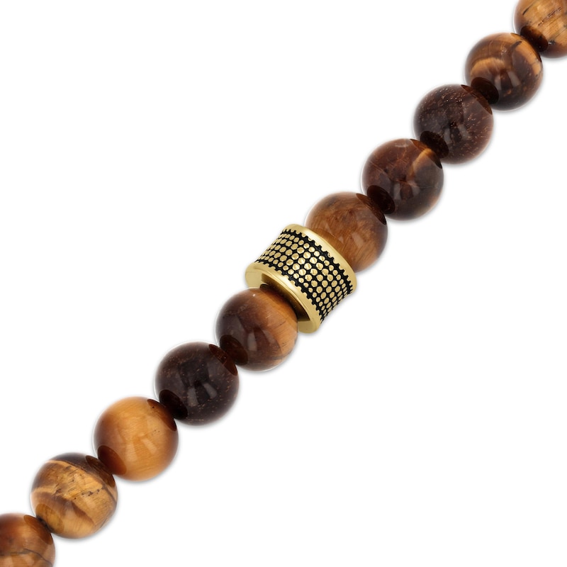 Main Image 2 of Men's Tiger Eye Quartz Beaded Bracelet Stainless Steel 8.5&quot;