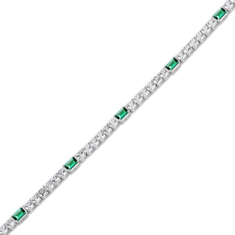 Main Image 2 of Emerald-Cut Lab-Created Emerald & White Lab-Created Sapphire Station Bracelet Sterling Silver 7.25&quot;