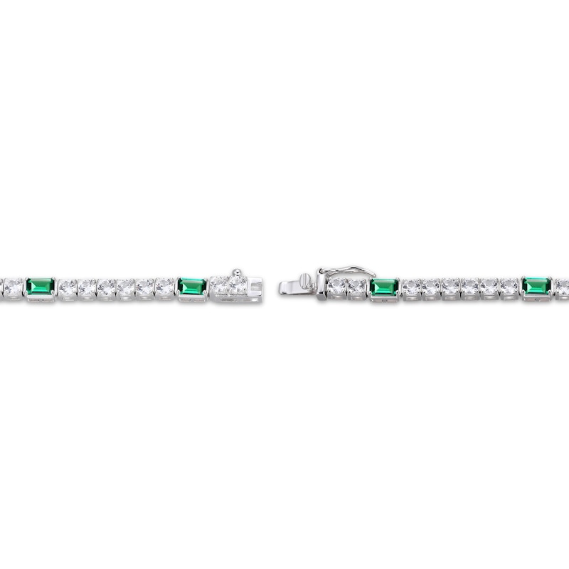 Main Image 3 of Emerald-Cut Lab-Created Emerald & White Lab-Created Sapphire Station Bracelet Sterling Silver 7.25&quot;