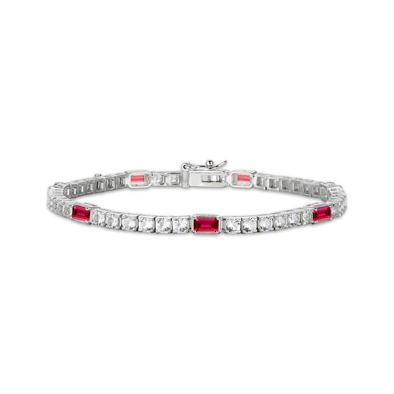 Emerald-Cut Lab-Created Ruby & White Lab-Created Sapphire Station Bracelet Sterling Silver 7.25"