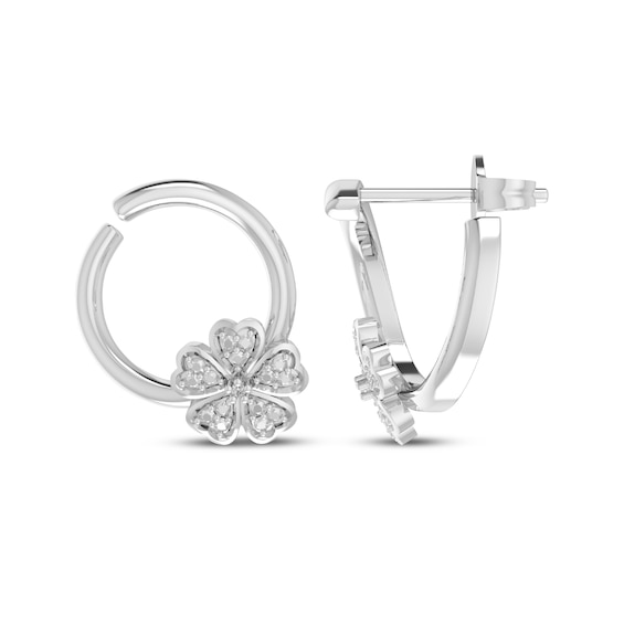 Diamond Accent Flower Loop Earrings Sterling Silver