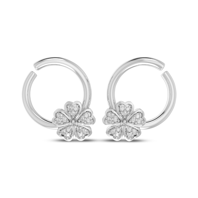 Main Image 2 of Diamond Accent Flower Loop Earrings Sterling Silver