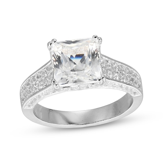 Square-Cut White Lab-Created Sapphire Ring Sterling Silver