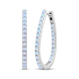 Lab-Created Opal Inside-Out Oval Hoop Earrings Sterling Silver