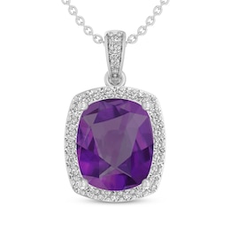 Cushion-Cut Amethyst & White Lab-Created Sapphire Necklace Sterling Silver 18&quot;