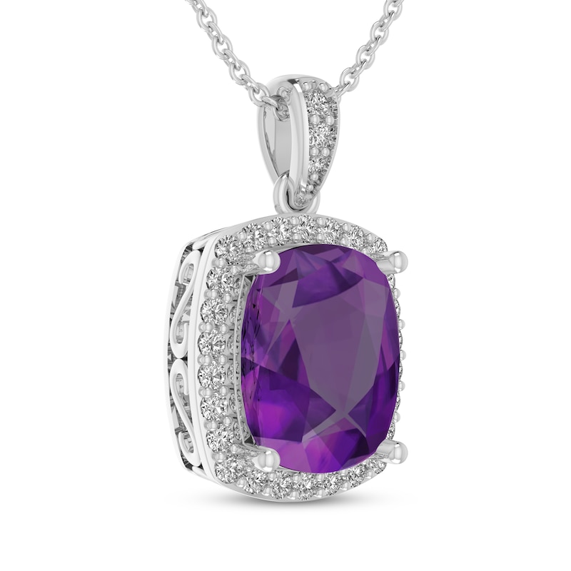 Main Image 2 of Cushion-Cut Amethyst & White Lab-Created Sapphire Necklace Sterling Silver 18&quot;